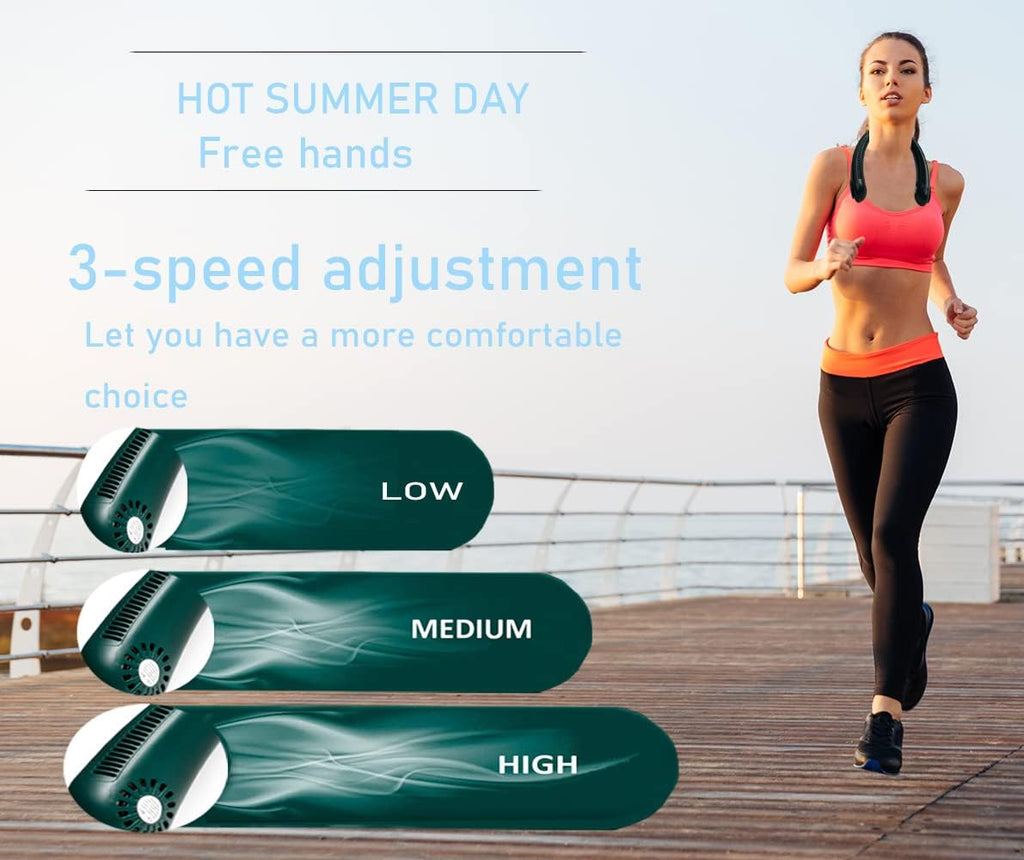 Portable Neck Fan,Hands Free Bladeless Fan 2400Mah Powered Mini Fan USB Charging Headphone Design Personal Wearable Fan Suitable for Outdoor/Home/Work, 3 Speeds-Dark Green