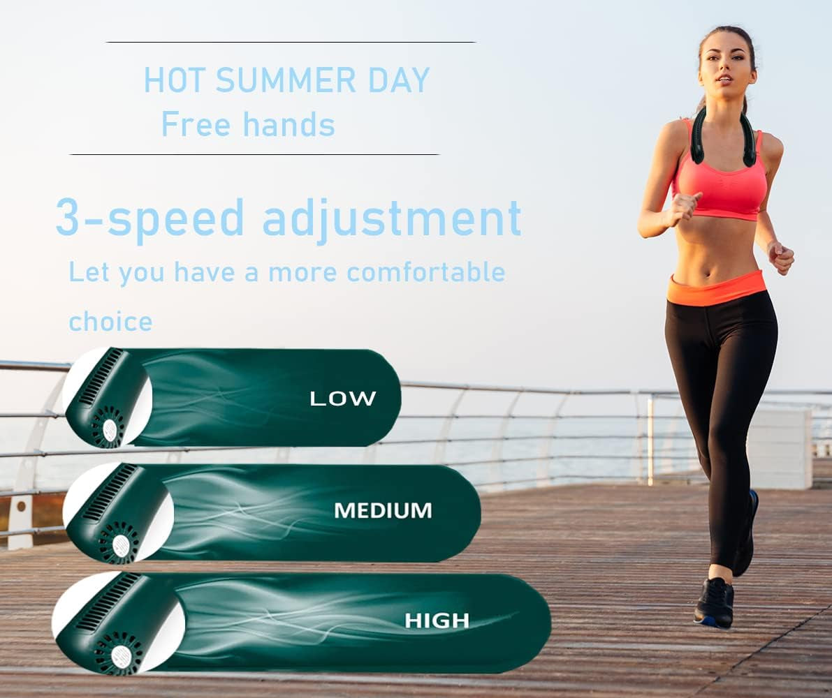 Portable Neck Fan,Hands Free Bladeless Fan 2400Mah Powered Mini Fan USB Charging Headphone Design Personal Wearable Fan Suitable for Outdoor/Home/Work, 3 Speeds-Dark Green