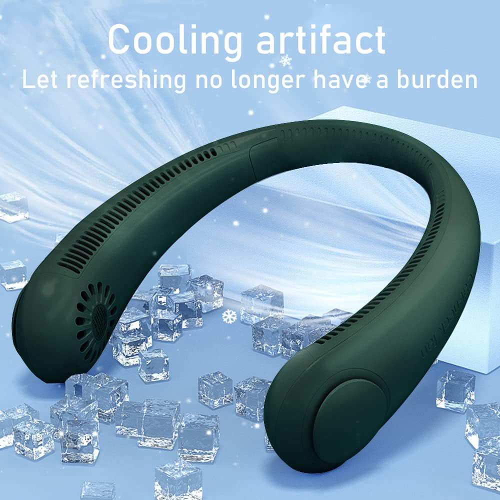 Portable Neck Fan,Hands Free Bladeless Fan 2400Mah Powered Mini Fan USB Charging Headphone Design Personal Wearable Fan Suitable for Outdoor/Home/Work, 3 Speeds-Dark Green