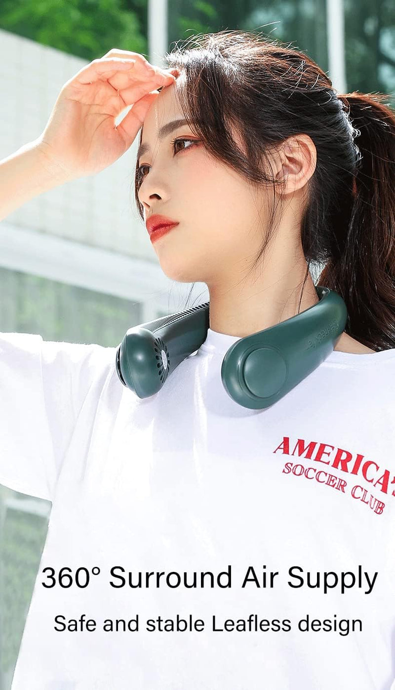 Portable Neck Fan,Hands Free Bladeless Fan 2400Mah Powered Mini Fan USB Charging Headphone Design Personal Wearable Fan Suitable for Outdoor/Home/Work, 3 Speeds-Dark Green