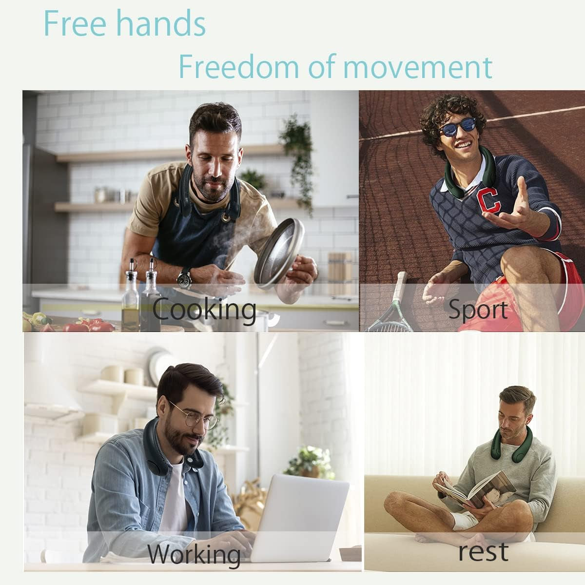 Portable Neck Fan,Hands Free Bladeless Fan 2400Mah Powered Mini Fan USB Charging Headphone Design Personal Wearable Fan Suitable for Outdoor/Home/Work, 3 Speeds-Dark Green